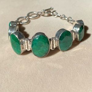 Silver Bracelet with Green Stones